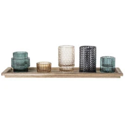 Bloomingville Waxinelichtjeshouders Met Houten Dienblad 6-delig